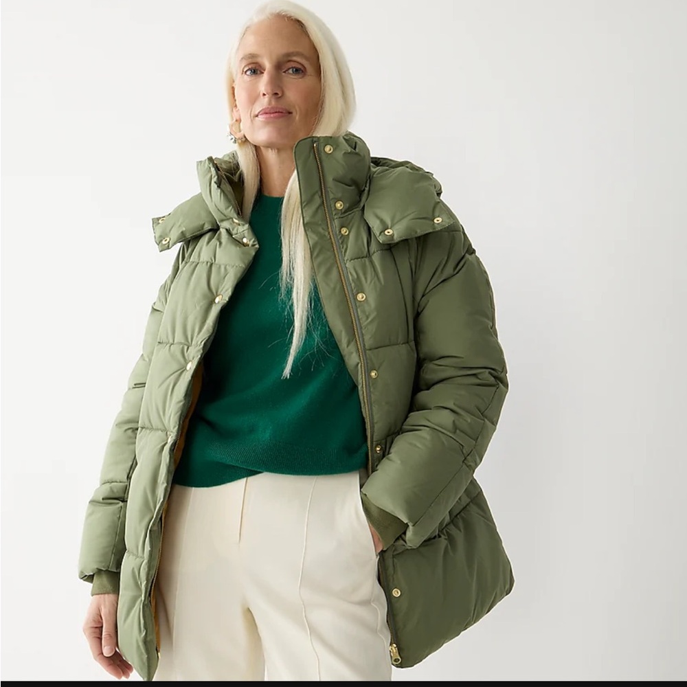 J. Crew new chateau puffer coat in general surplus (light green)